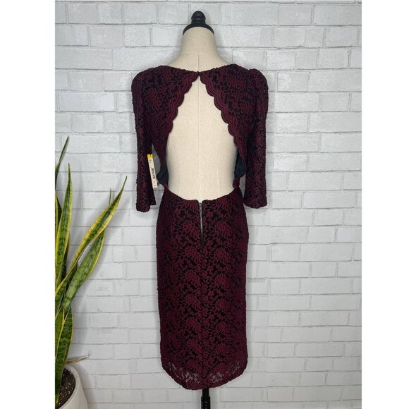 Alice+Olivia EMBROIDERED sz 8 BACKLESS Long Sleeve Bodycon Dress Black Purple - Picture 7 of 10